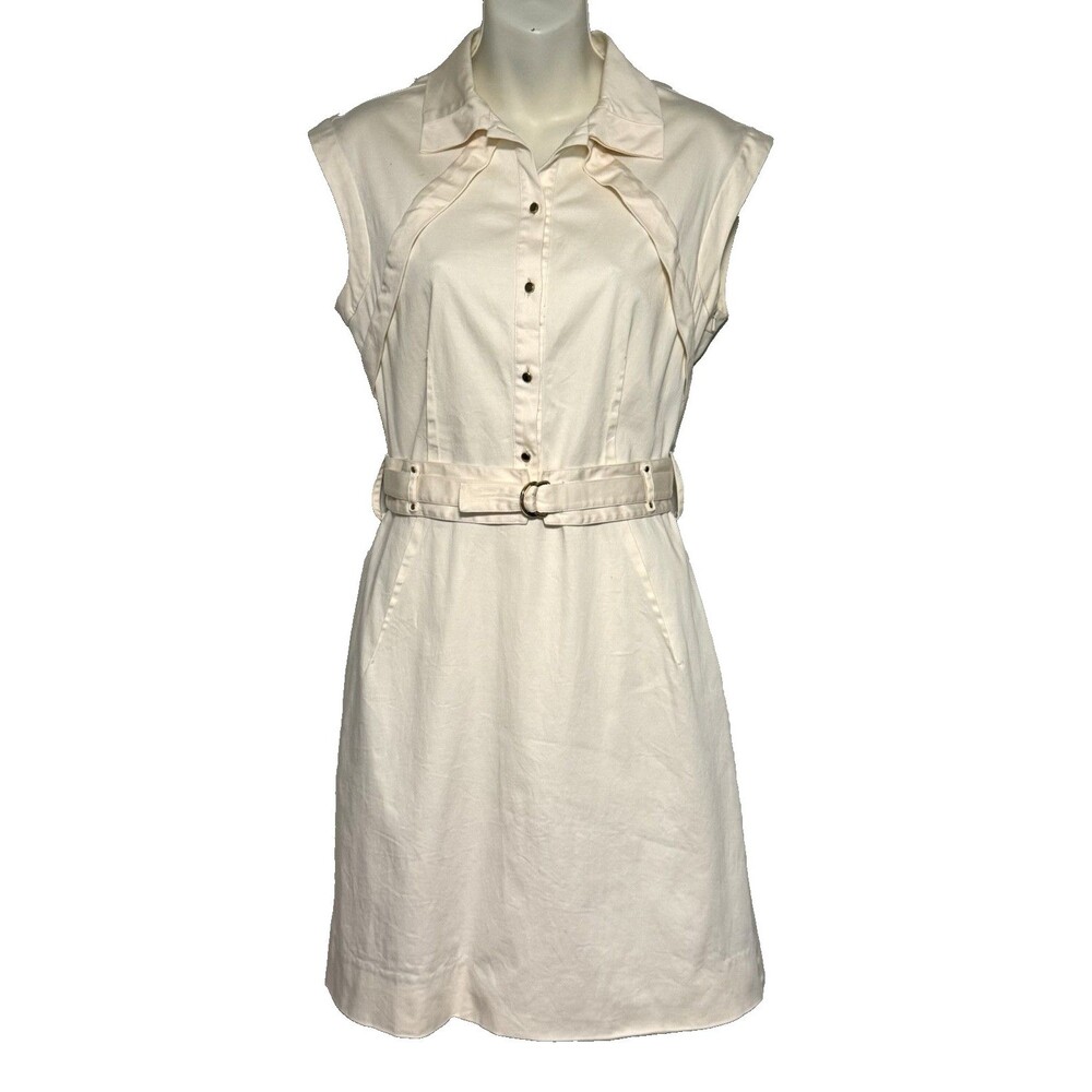Lela Rose Safari Style Shirt Dress Sz 4 Button-Up Cotton Stretch Minimalist USA